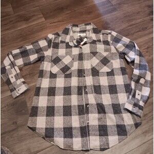 Flannel Shacket NWT / Bow Dark Gray Oat Checkered Women's Shirt Sz S/P